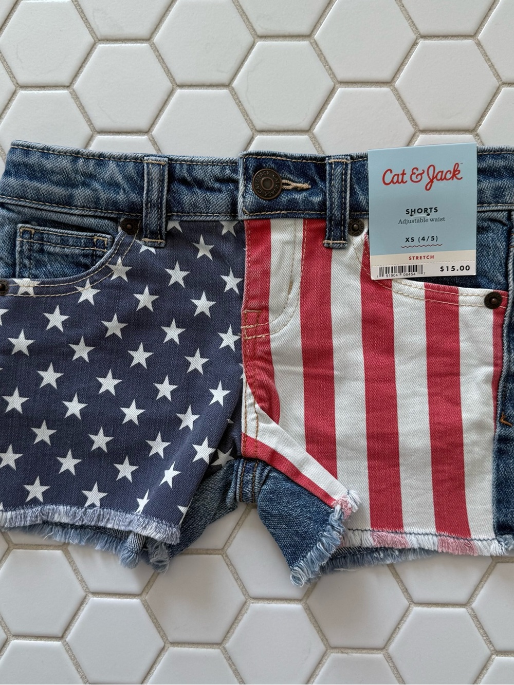 Cat & Jack Denim Shorts with Red, White & Blue Flag Print